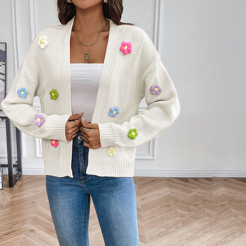 Women's Knit Cardigan with 3D Flower Detail | Open Front