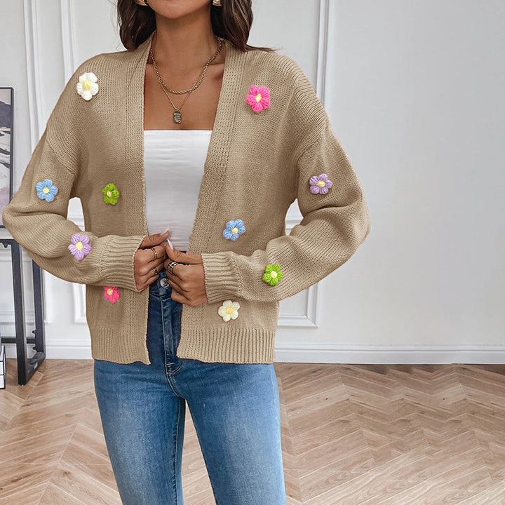 Women's Knit Cardigan with 3D Flower Detail | Open Front