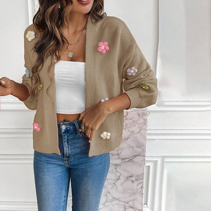 Women's Knit Cardigan with 3D Flower Detail | Open Front