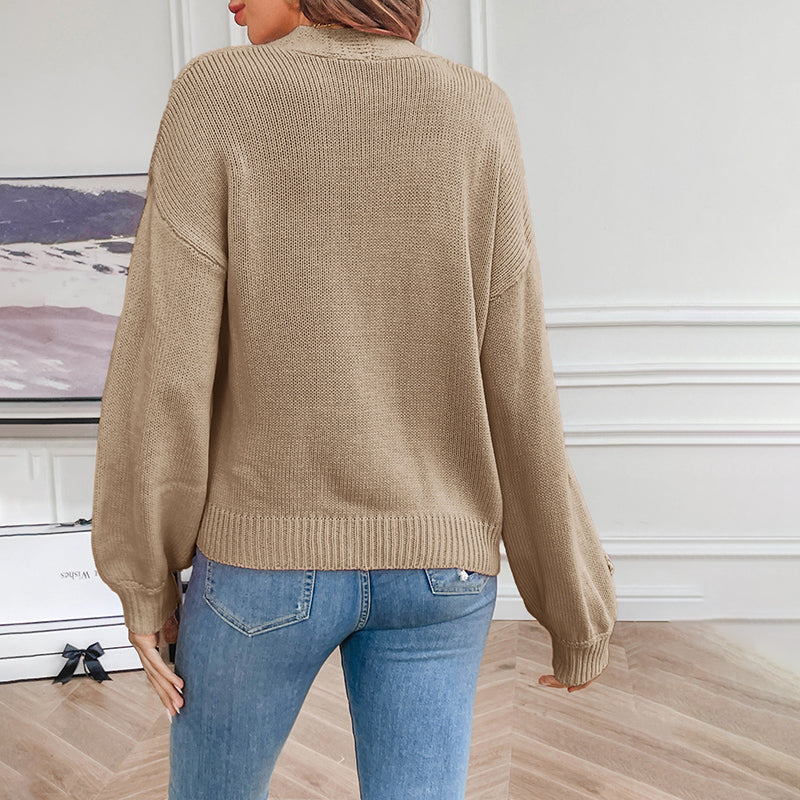 Women's Knit Cardigan with 3D Flower Detail | Open Front