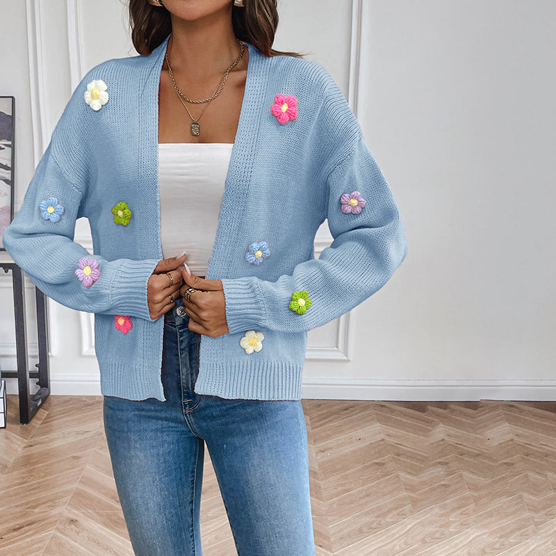 Women's Knit Cardigan with 3D Flower Detail | Open Front
