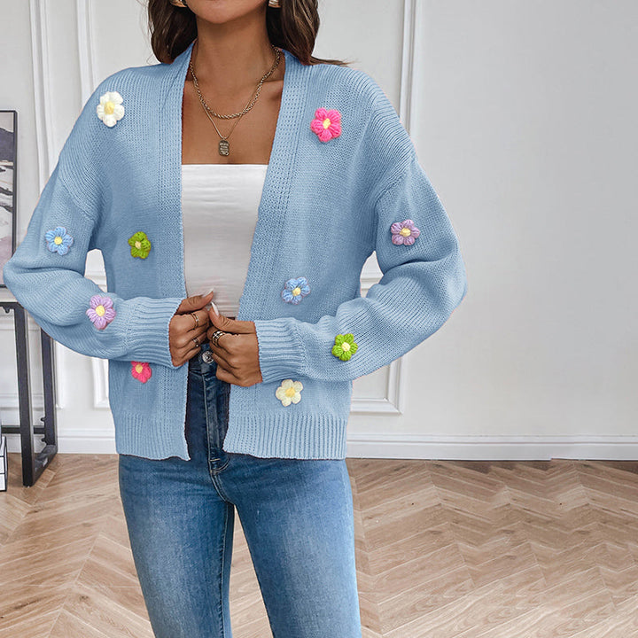 Women's Knit Cardigan with 3D Flower Detail | Open Front