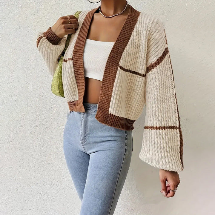 Women's Knit Cardigan with Balloon Sleeves & Open Front | Cropped
