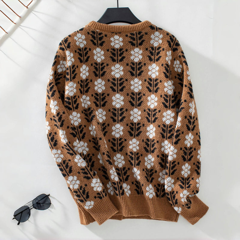 Women's Knit Cardigan with Floral Pattern | Button Up