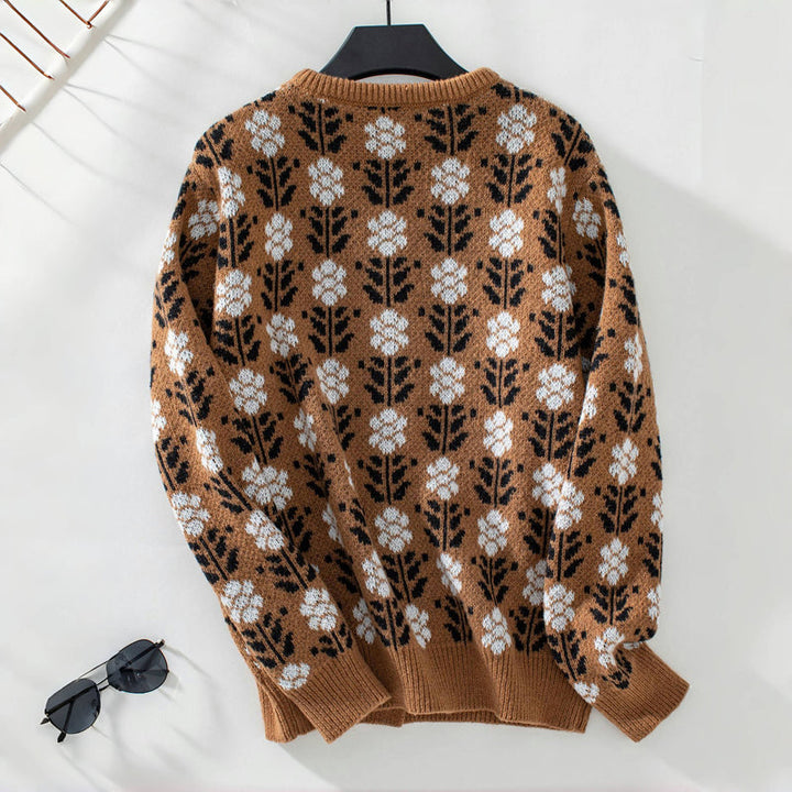 Women's Knit Cardigan with Floral Pattern | Button Up