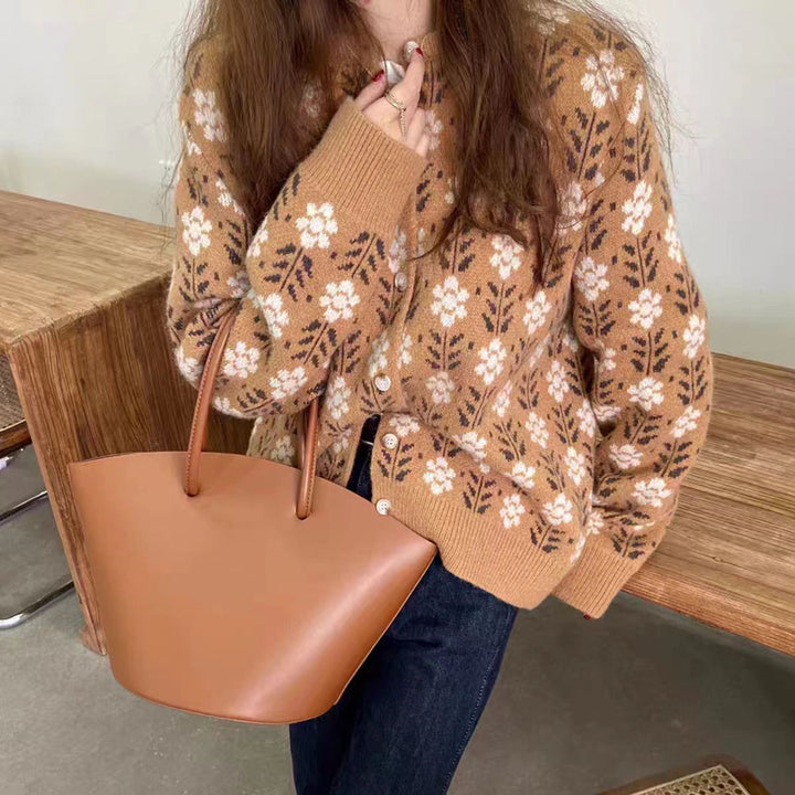 Women's Knit Cardigan with Floral Pattern | Button Up