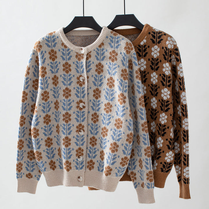 Women's Knit Cardigan with Floral Pattern | Button Up