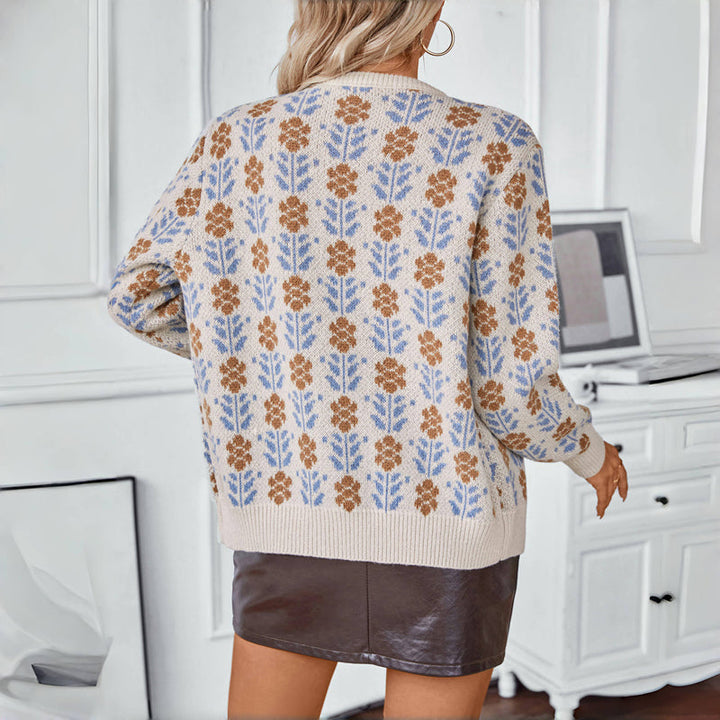 Women's Knit Cardigan with Floral Pattern | Button Up