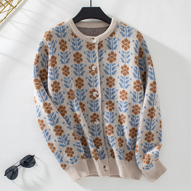 Women's Knit Cardigan with Floral Pattern | Button Up