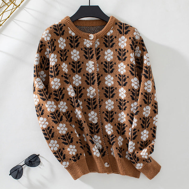 Women's Knit Cardigan with Floral Pattern | Button Up