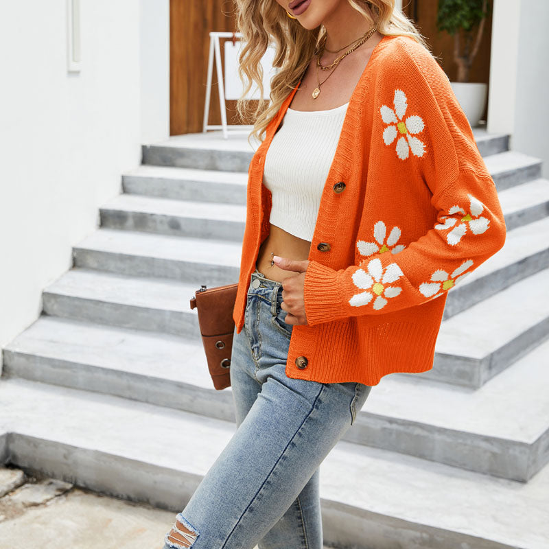 Women's Knit Cardigan with Floral Print | Button Up