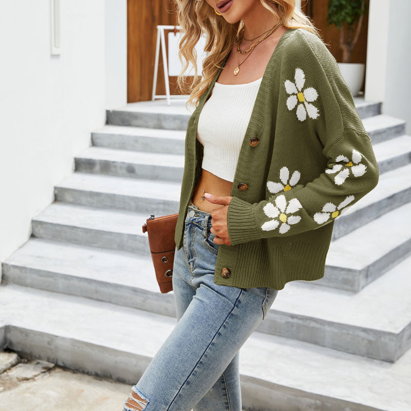 Women's Knit Cardigan with Floral Print | Button Up