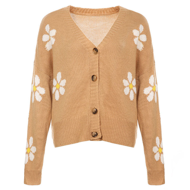 Women's Knit Cardigan with Floral Print | Button Up
