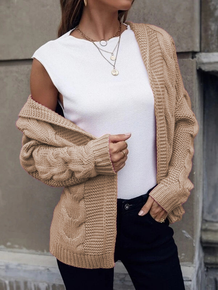 Women's Knit Cardigan with Hood & Cable Detail | Open Front