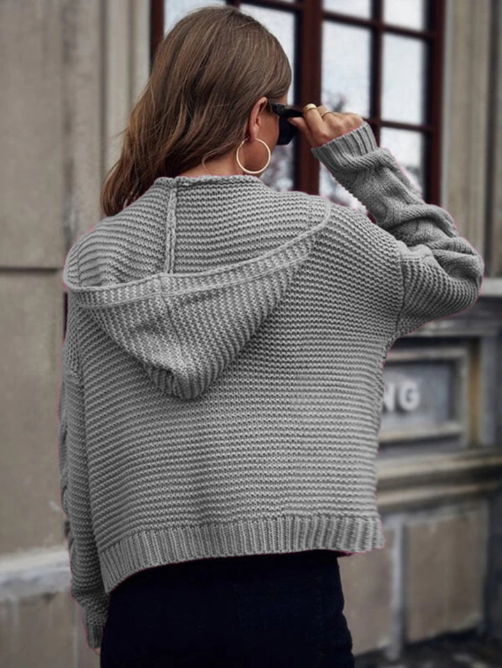 Women's Knit Cardigan with Hood & Cable Detail | Open Front