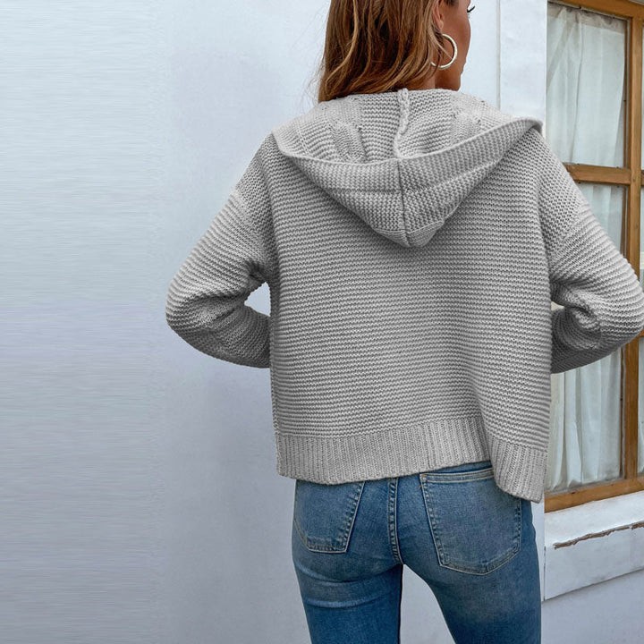 Women's Knit Cardigan with Hood & Cable Detail | Open Front