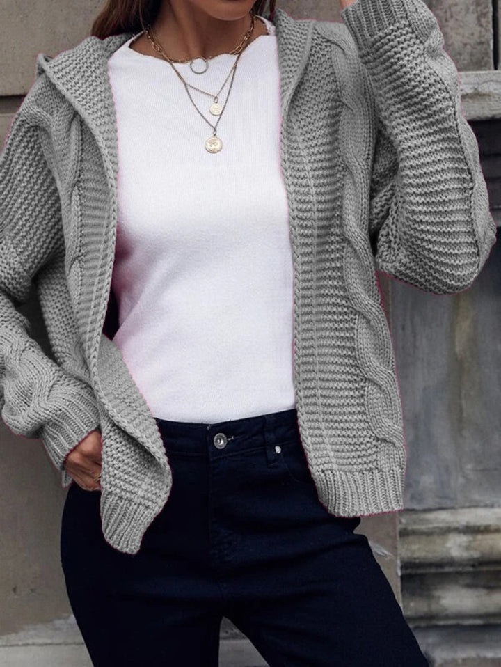 Women's Knit Cardigan with Hood & Cable Detail | Open Front