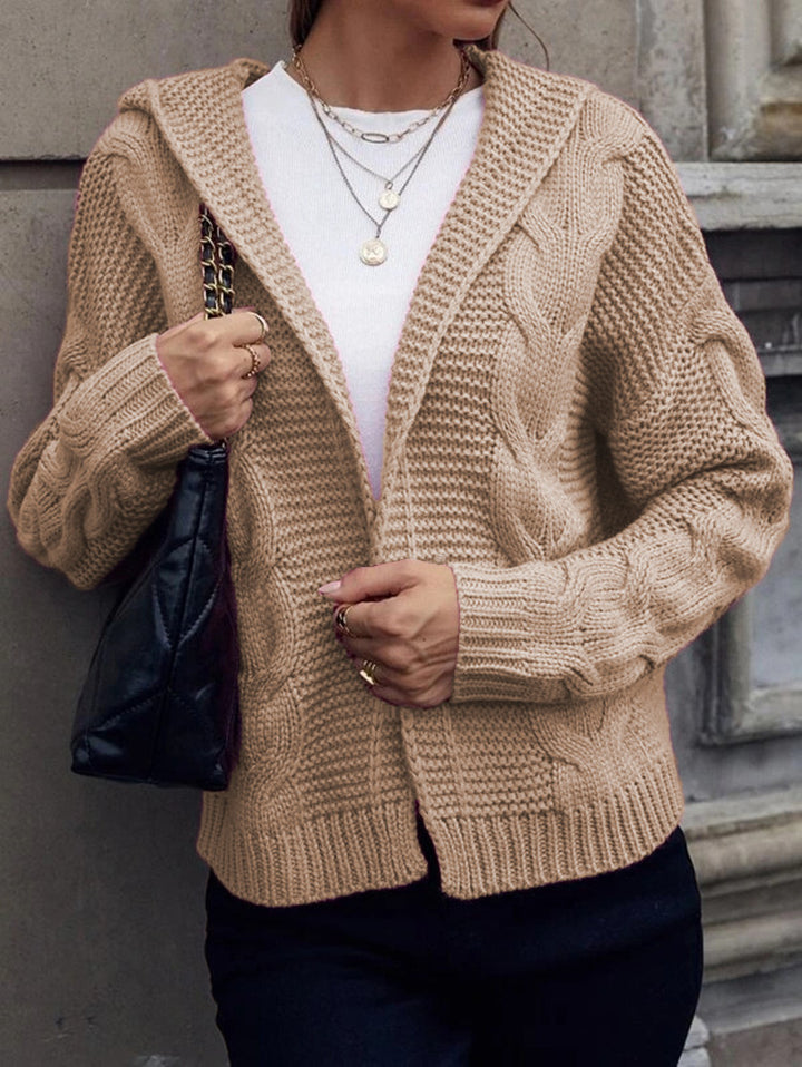 Women's Knit Cardigan with Hood & Cable Detail | Open Front