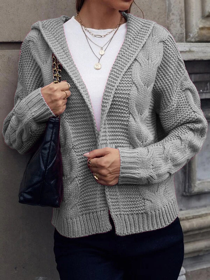 Women's Knit Cardigan with Hood & Cable Detail | Open Front