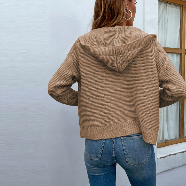 Women's Knit Cardigan with Hood & Cable Detail | Open Front