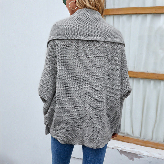 Women's Knit Cardigan with Shawl Collar & Batwing | Oversized