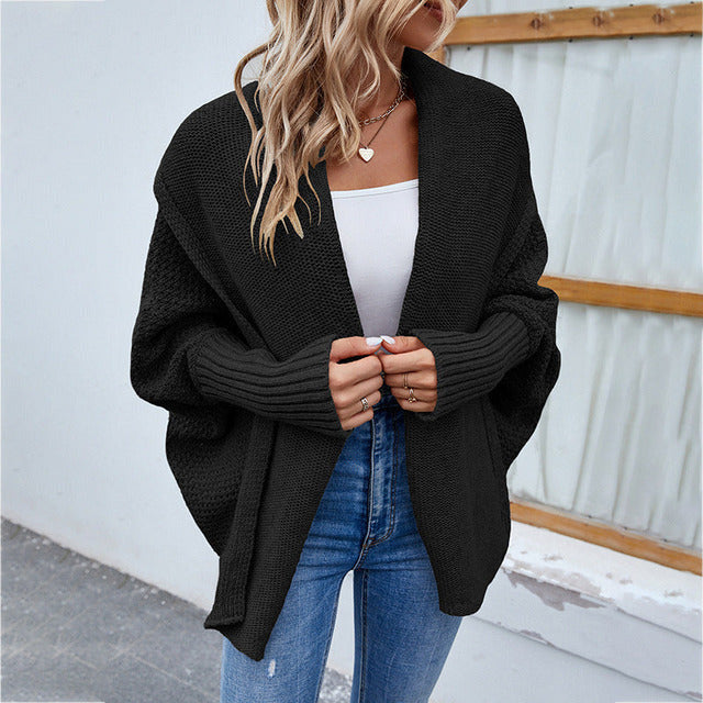 Women's Knit Cardigan with Shawl Collar & Batwing | Oversized