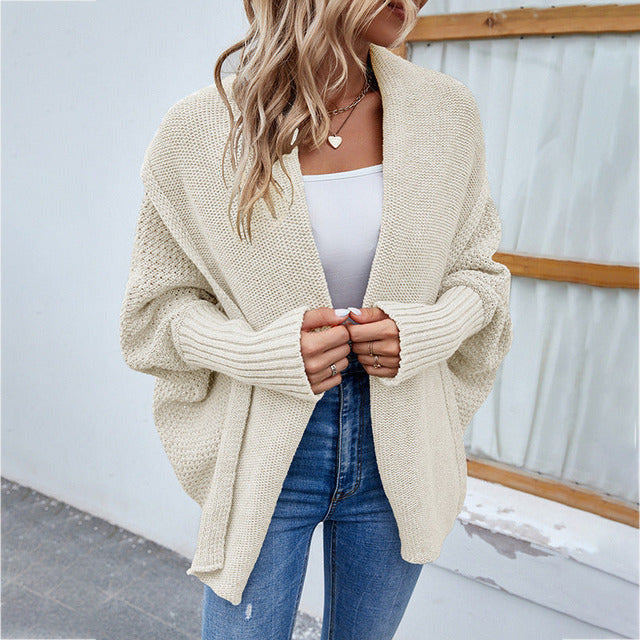 Women's Knit Cardigan with Shawl Collar & Batwing | Oversized
