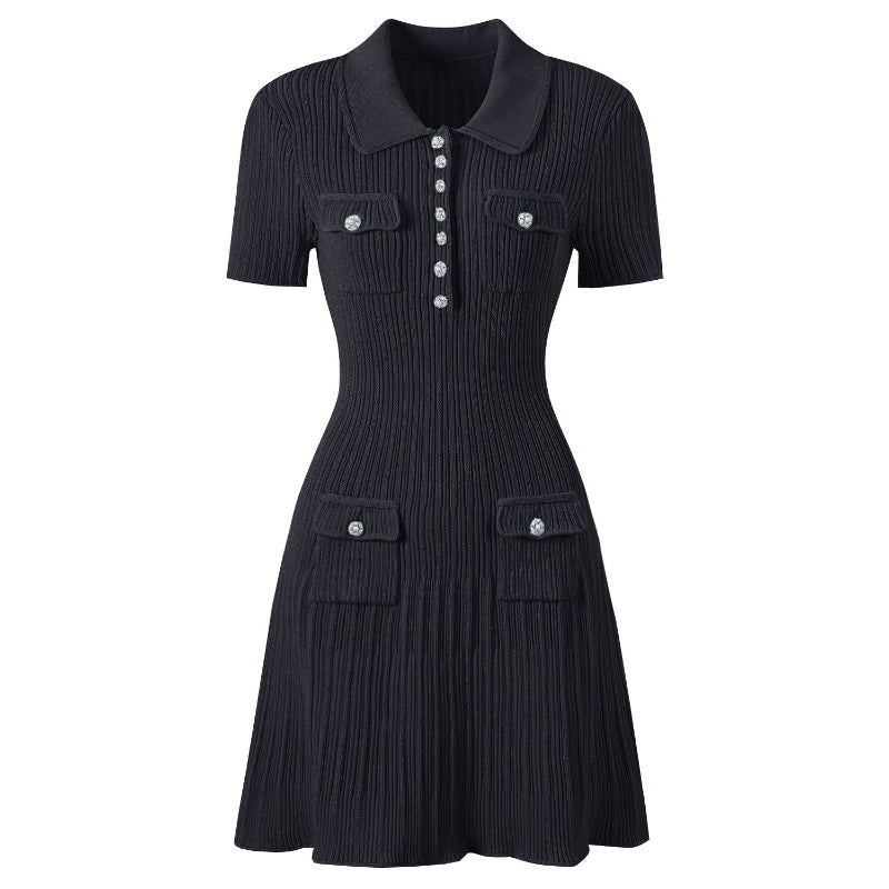 Women's Knit Dress with Polo Collar & Pockets | Mini
