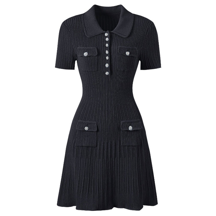 Women's Knit Dress with Polo Collar & Pockets | Mini