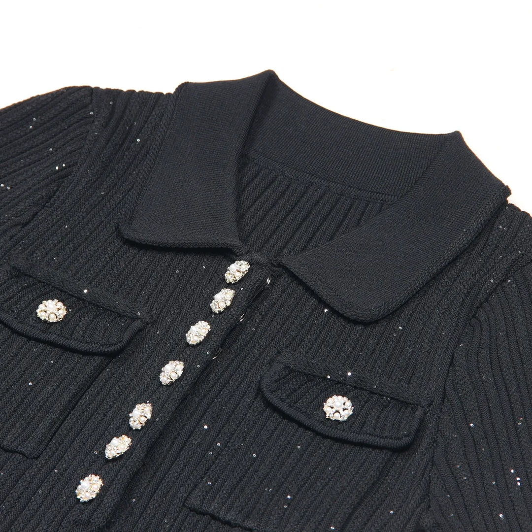 Women's Knit Dress with Polo Collar & Pockets | Mini