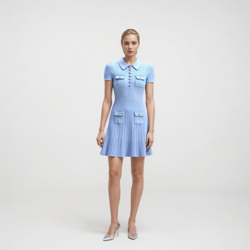 Women's Knit Dress with Polo Collar & Pockets | Mini