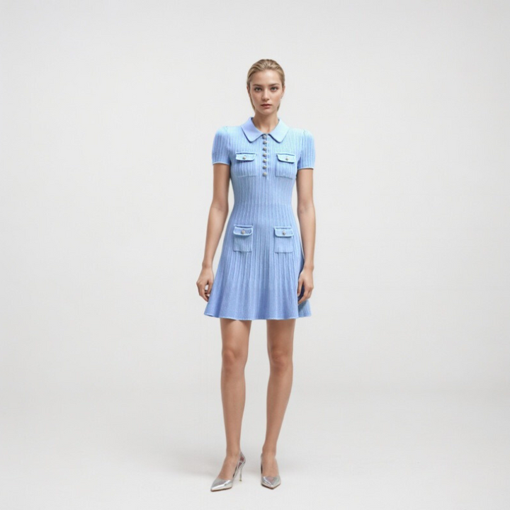 Women's Knit Dress with Polo Collar & Pockets | Mini