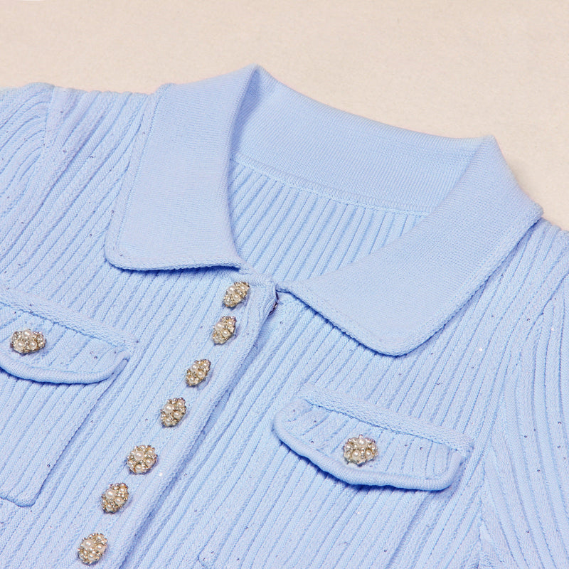 Women's Knit Dress with Polo Collar & Pockets | Mini