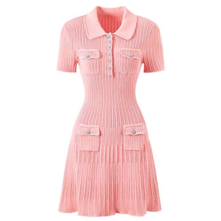 Women's Knit Dress with Polo Collar & Pockets | Mini