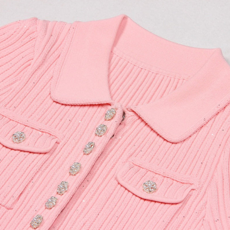 Women's Knit Dress with Polo Collar & Pockets | Mini