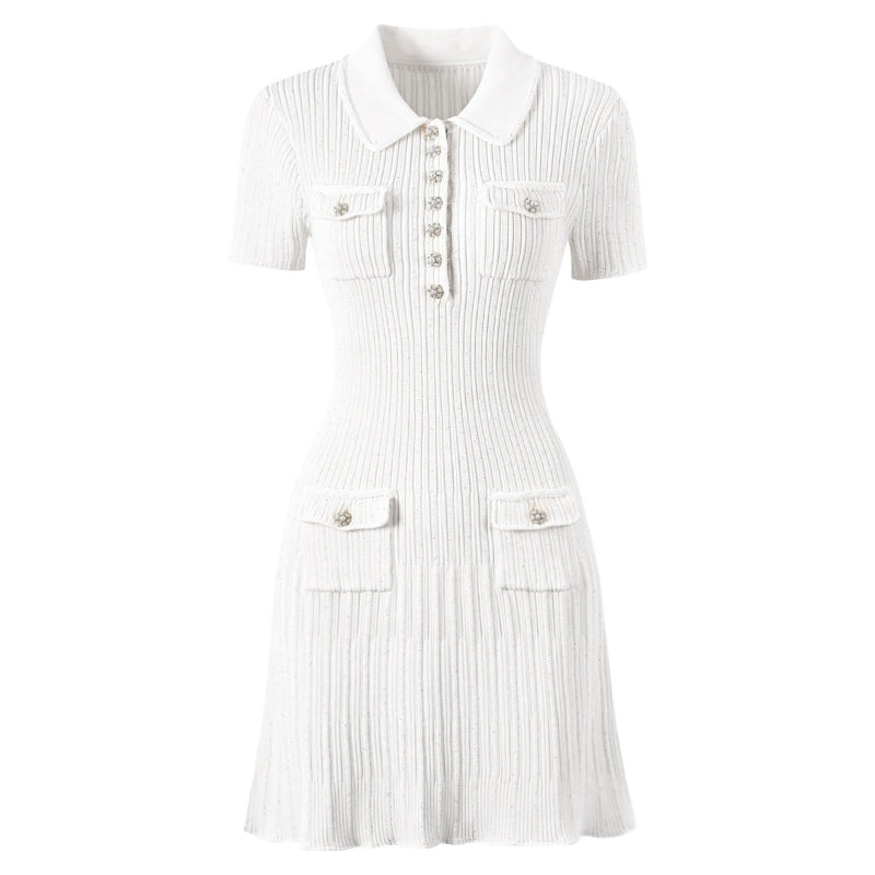 Women's Knit Dress with Polo Collar & Pockets | Mini