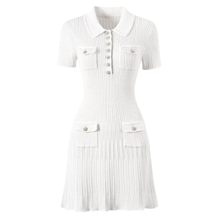 Women's Knit Dress with Polo Collar & Pockets | Mini
