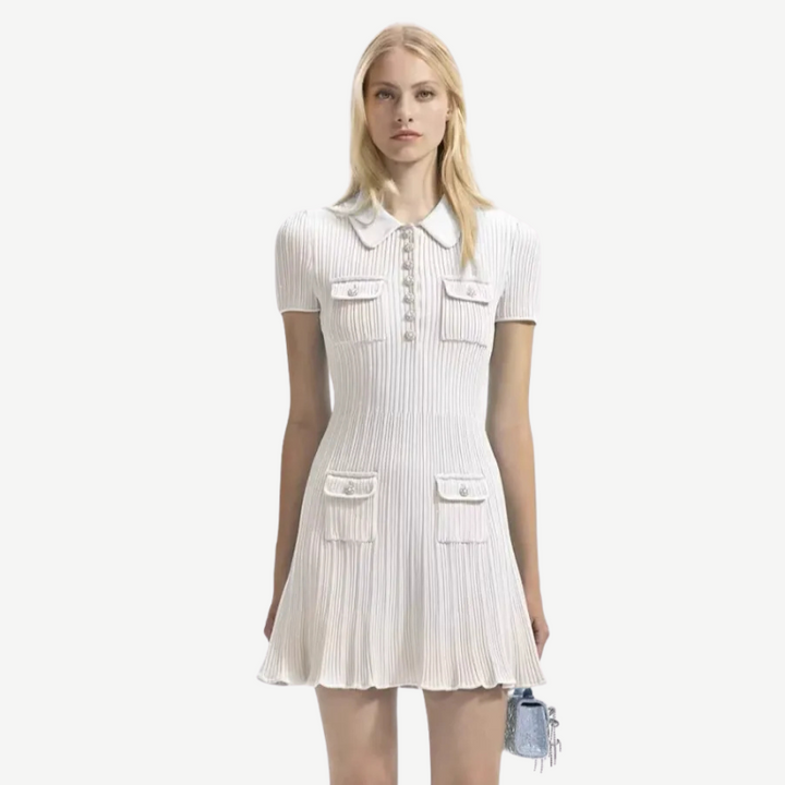 Women's Knit Dress with Polo Collar & Pockets | Mini