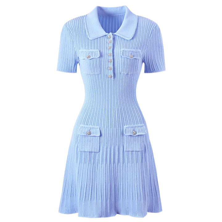 Women's Knit Dress with Polo Collar & Pockets | Mini