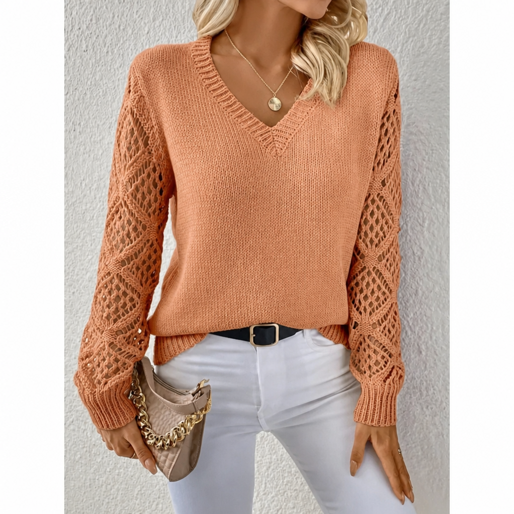 Women’s Knit Sweater V-Neck Open Sleeve | Casual