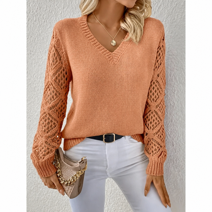 Women’s Knit Sweater V-Neck Open Sleeve | Casual