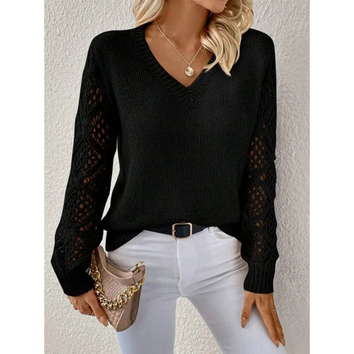 Women’s Knit Sweater V-Neck Open Sleeve | Casual