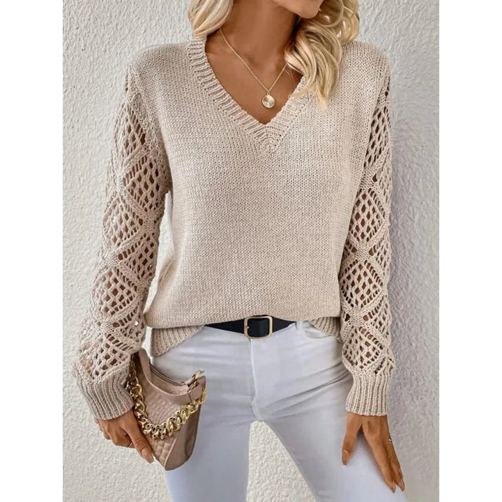 Women’s Knit Sweater V-Neck Open Sleeve | Casual