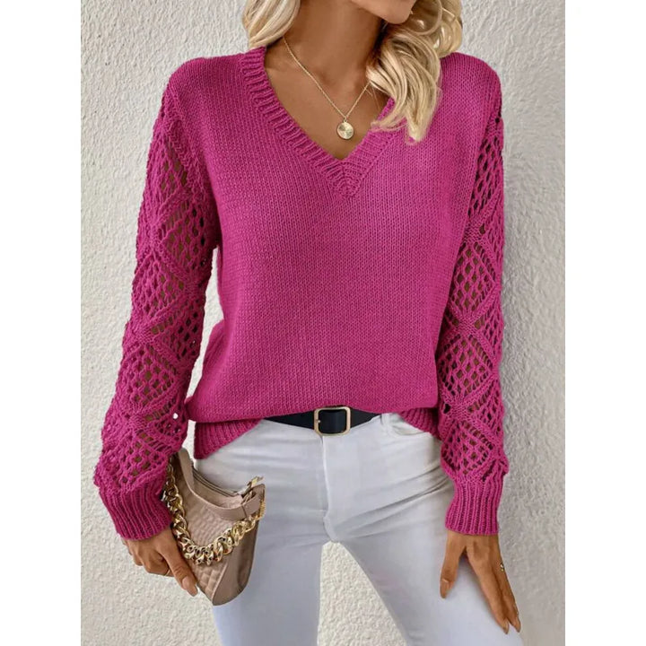 Women’s Knit Sweater V-Neck Open Sleeve | Casual