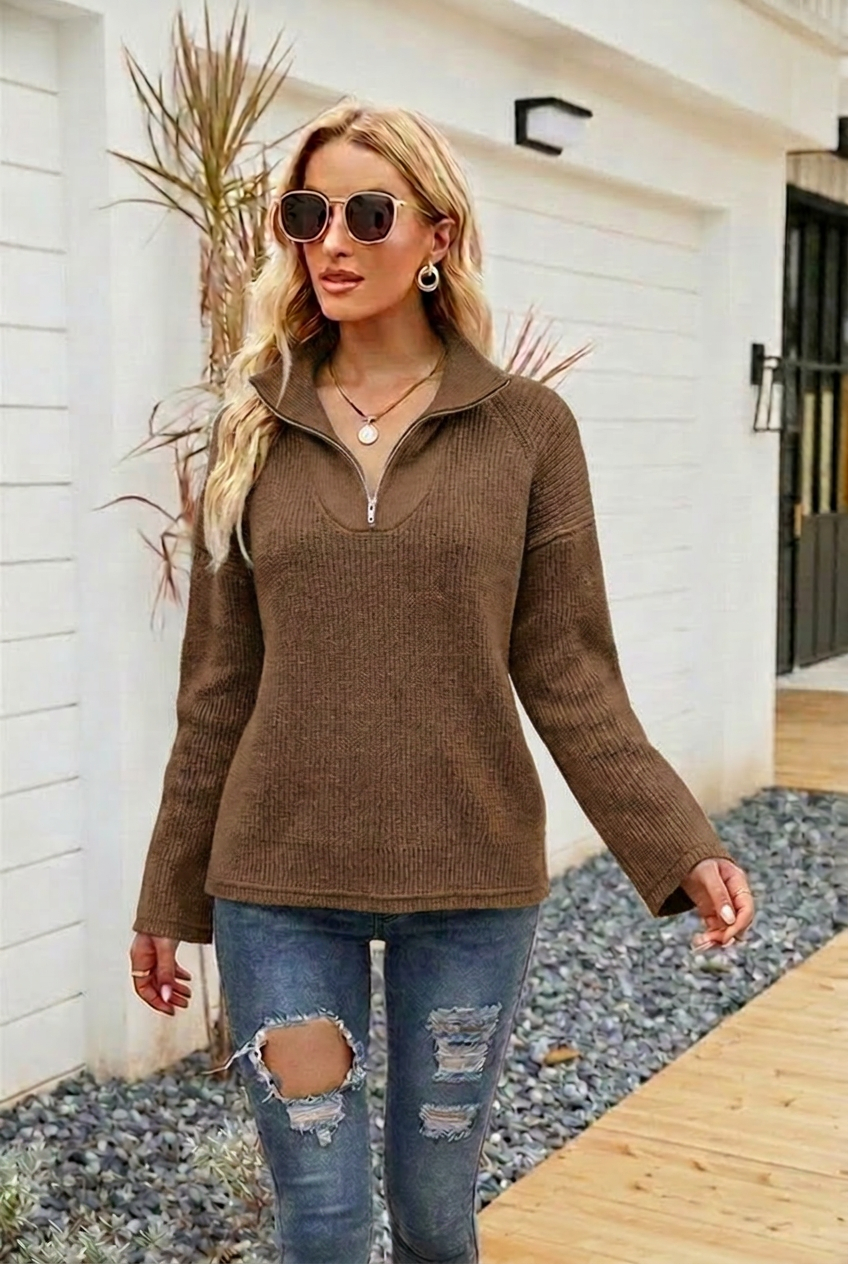 Women’s Knitted Jumper Half Zip Long Sleeve | Casual