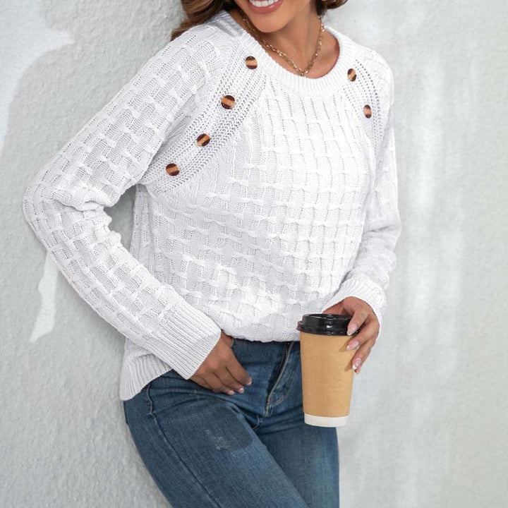 Women's Knitted Jumper with Button Detail | Crew Neck