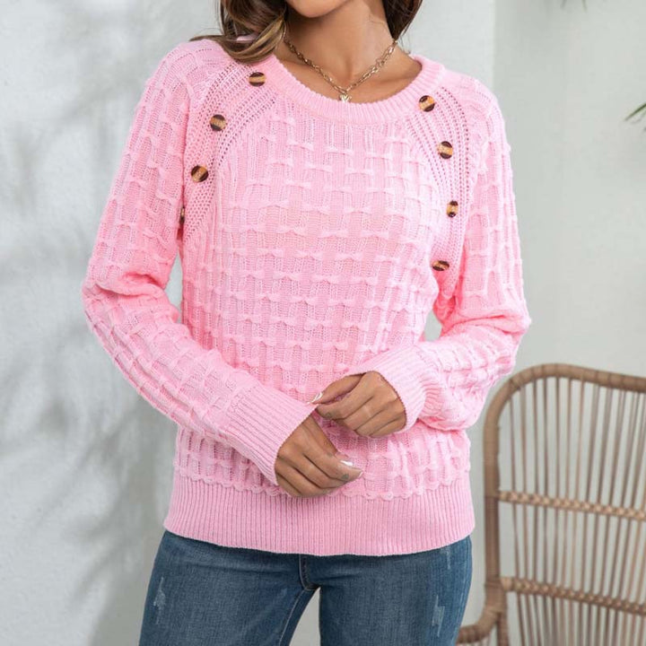 Women's Knitted Jumper with Button Detail | Crew Neck