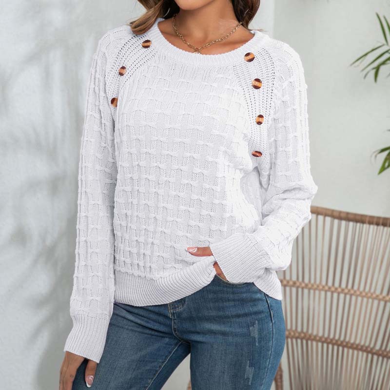 Women's Knitted Jumper with Button Detail | Crew Neck