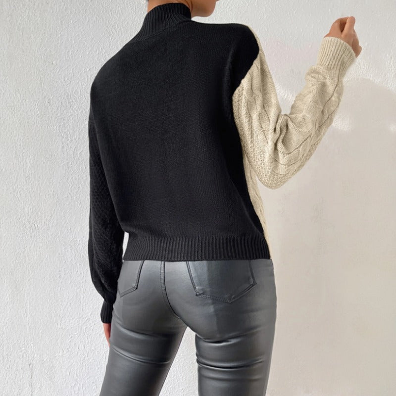 Women's Knitted Jumper with Colour Block & Mock Neck | Casual