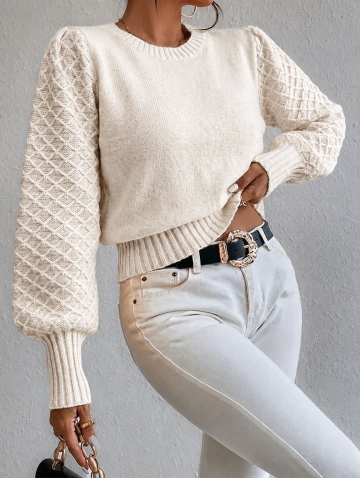 Women's Knitted Jumper with Diamond Pattern & Crew Neck | Pullover